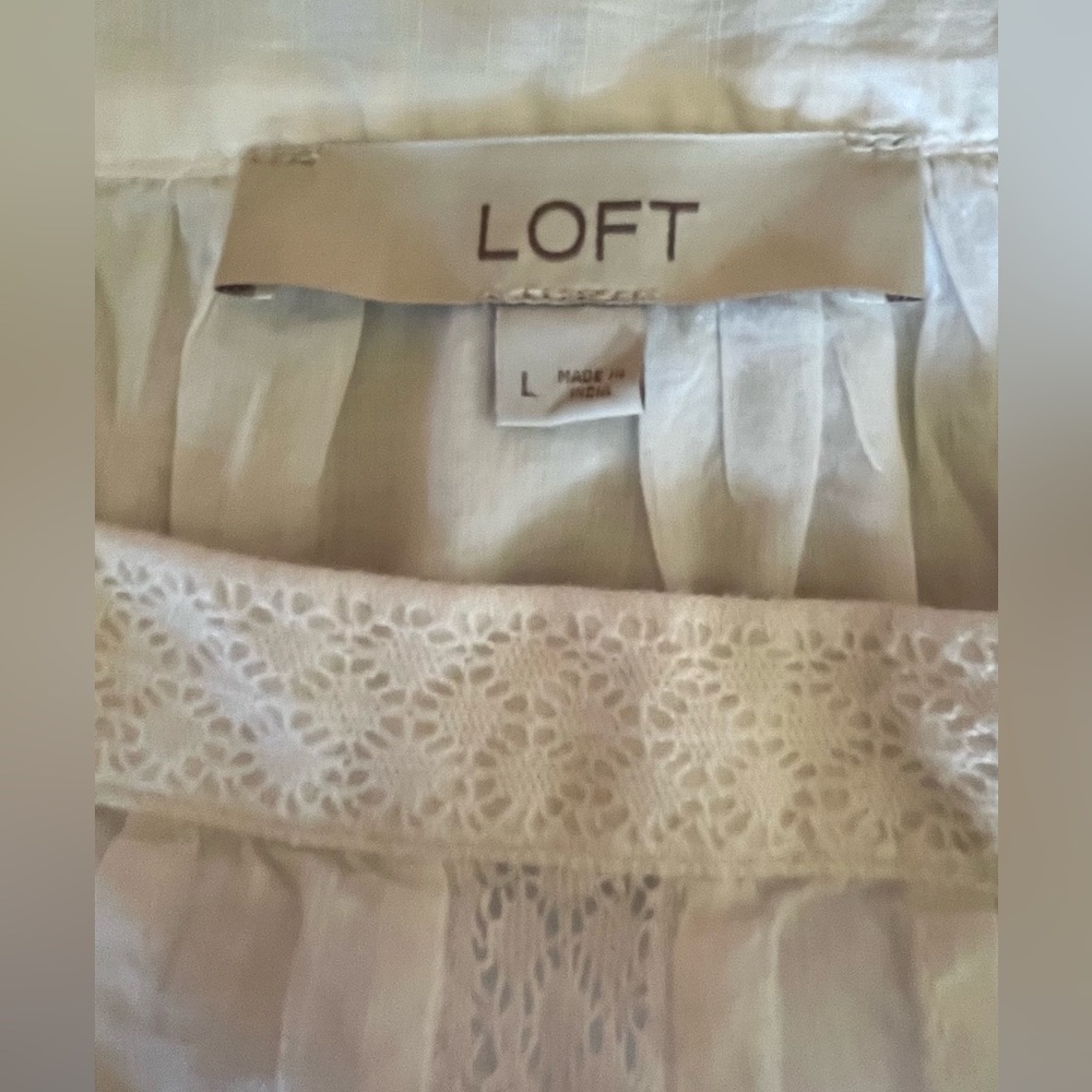 LOFT White Smocked Tiered Top - Picture 2 of 2